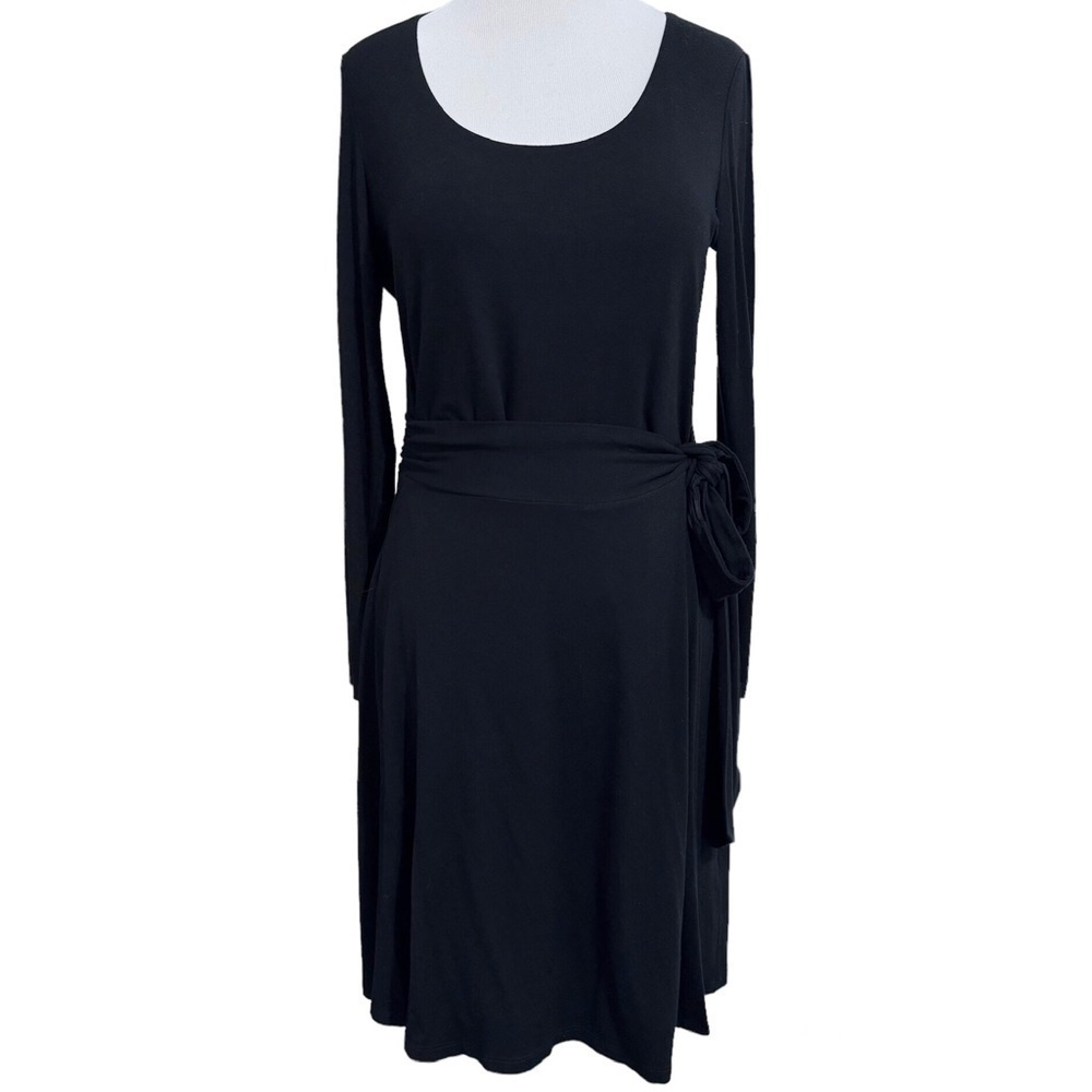 Boden Black Scoop Neck Wrap Dress Size 10 Petite Long Sleeve